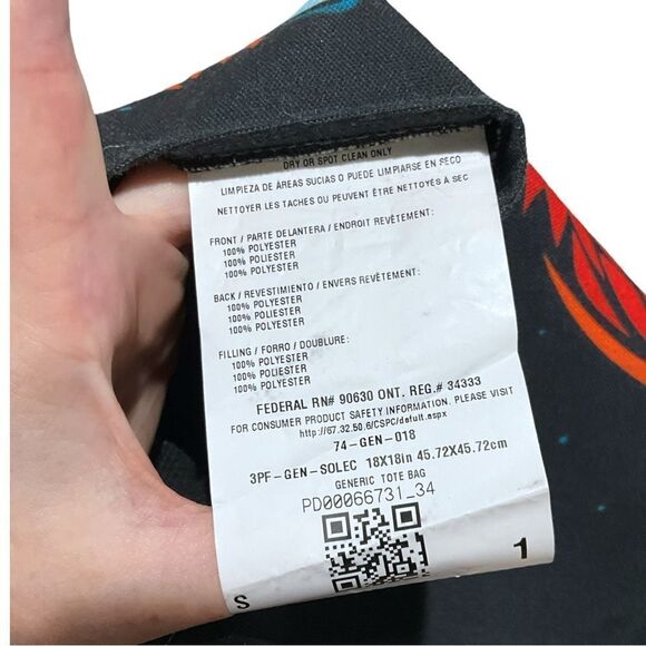 Red Fox on Black Polyester Canvas Tote Bag 18”x18” - Picture 7 of 7